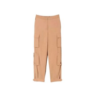 Twinset Straight Trousers, female, Brown, Size: M Cargo Pants with Hidden Closure and Adjustable Hem