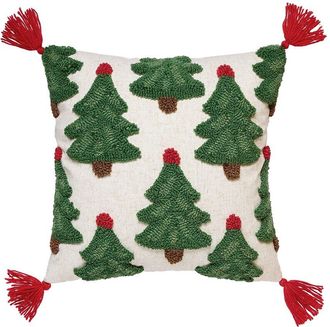 Peking Handicraft Hand-Hooked Trees With Tassels Wool- & Linen-Blend Tufted Hook Pillow