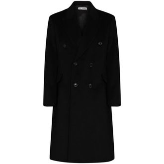 Our Legacy Double-Breasted Coats, male, Black, Size: XL Black Wool Blend Double-Breasted Coat