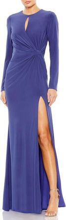 Mac Duggal Long Sleeve Keyhole Draped Gown in Indigo at Nordstrom, Size 6