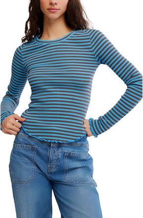 Free People We The Free Easy Does It Striped T-Shirt in Blue Combo at Nordstrom, Size X-Large