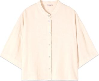 Oltre Boxy Shirt met Mandarijnkraag - Dames - Overhemden - Wit - L - Overhemden