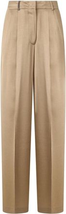 PESERICO Stretch Katoen Satijnen Broek - Dames - Wijde Broeken - Beige - S - Katoen - Broeken