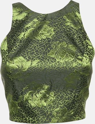 Alice & Olivia Alice + Olivia Black/green Rose Jacquard Crop Top