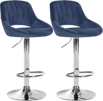 Clp Juego De 2 Taburetes De Bar Milet De Terciopelo Azul Metal Cromado