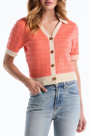 Shelli Segal Textured Polo Cardigan in Fusion Coral at Nordstrom Rack, Size X-Small
