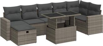 vidaXL Set De Sof&aacute;s De Jard&iacute;n Y Cojines 8 Piezas Rat&aacute;n Sint&eacute;tico Gris Vidaxl