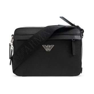 Emporio Armani Cross Body Bags, male, Black, Size: ONE SIZE Black Crossbody Bag Stylish Saffiano Finish