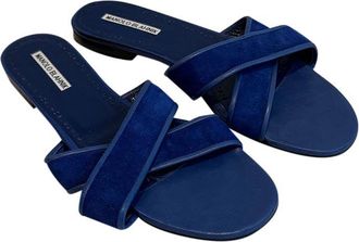 Manolo Blahnik Blue Suede Flat Sandals Size 41
