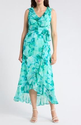 London Times Ruffle Maxi Dress in Soft White/Lt Spectrum Aqua at Nordstrom Rack, Size 14