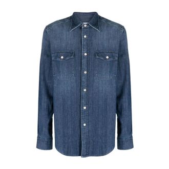 Boglioli Blauw Denim Overhemd met Knoopsluiting - Heren - Spijkeroverhemden - Blauw - L - Denim - Overhemden