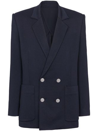 Balmain Blazer met dubbele rij knopen en monogram-print - Blauw