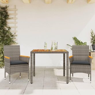 vidaXL Set De Comedor Jard&iacute;n 3 Pzas Con Cojines Rat&aacute;n Pe Acacia Gris Vidaxl