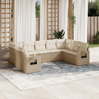 vidaXL Set De Sof&aacute;s De Jard&iacute;n 9 Pzas Con Cojines Rat&aacute;n Sint&eacute;tico Beige Vidaxl