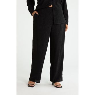 Eileen Fisher Textured Straight Leg Pants in Black at Nordstrom, Size Xx-Small