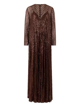 Valentino Garavani sequin-embellished maxi dress - women - Silk/Polyamide/Spandex/Elastane/Viscose - 46 - Brown