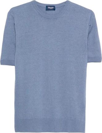 Drumohr Linnen en katoenen T-shirt - Heren - T-shirts - Blauw - XL - Katoen - Tops