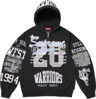 SUPREME SS26 Warriors Appliqu&eacute; Zip Up Hooded Sweatshirt Black SUP-SS26-212-BLK