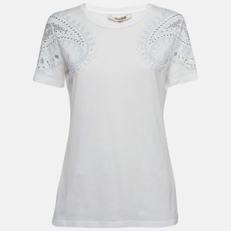 Roberto Cavalli White Crystal Embellished Jersey T-Shirt