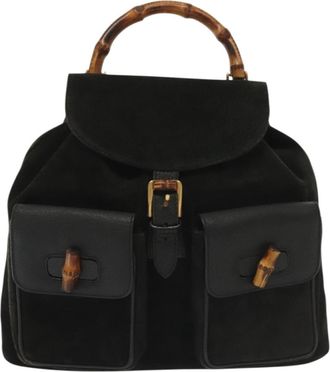 Gucci Bamboo Tassel Backpack Suede Black Suede Bag (Pre-Owned)