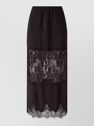 Pinko midi skirt sheer panel lace trim