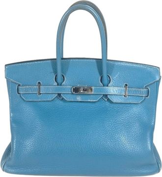 Hermès Birkin Blue Taurillon Clemence Leather Handbag Tote Bag (Pre-Owned)