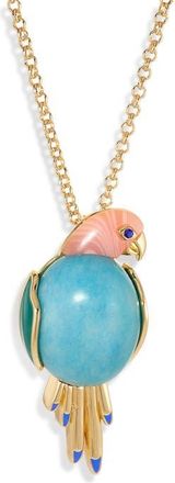 Lele Sadoughi Eileen Parrot Convertible Brooch & Pendant Necklace in Clementine Turquoise at Nordstrom