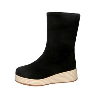 Generic Womens Round Toe Platform Wedge Espadrilles Ankle Boots Slip On Comfort Casual Winter Outdoor Walking Shoes (7.5,Black)