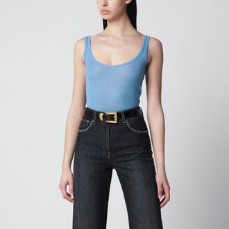 Versace Canotta blu in lana con ricamo logo