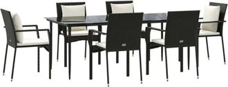 vidaXL Set De Comedor De Jard&iacute;n 7 Pzas Y Cojines Rat&aacute;n Sint&eacute;tico Negro Vidaxl