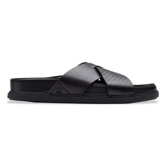 Clarks Torford Cross Leather Mens Slides Sandals - Black - Size:UK 10.5
