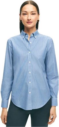 Brooks Brothers Non-Iron Stretch Supima Katoenen Overhemd met Button-Down Kraag - Dames - Overhemden - Blauw - XS - Katoen - Overhemden