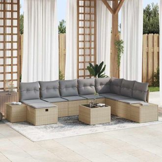 vidaXL Vidaxl - Conjunto De Sof&aacute; De Jard&iacute;n Con Coj&iacute;n 9 Pcs Beige Polirat&aacute;n