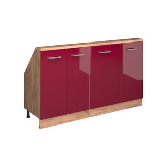 Vicco Armario De Cocina Para Techo Inclinado R-line, Rojo Brillo Intenso/roble Dorado, 140 Cm Lote De 2, Vicco