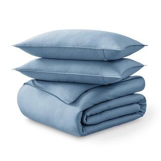 Bare Home 400 Thread Count Organic Cotton Sateen Duvet Cover and Sham Set in Dusty Blue at Nordstrom, Size Queen