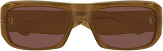 Saint Laurent Rechthoekige Zonnebril - Heren - Zonnebrillen - Bruin - 57 MM - Nylon - Accessoires