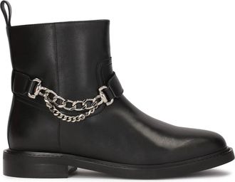 Kazar Platte laarzen met ritssluiting versierd met ketting - Dames - Enkellaarsjes - Zwart - 36 EU - Leer - Schoenen