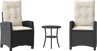 vidaXL Mesita Y Sillas Con Cojines 3 Piezas Rat&aacute;n Sint&eacute;tico Negro Vidaxl