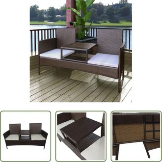 vidaXL Divano da patio - Divano da Giardino a 2 Posti con Tavolino in Polyrattan Marrone