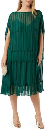 Marina Rinaldi Pliss&eacute; Sleeveless Tiered Dress in Emerald at Nordstrom, Size 20W