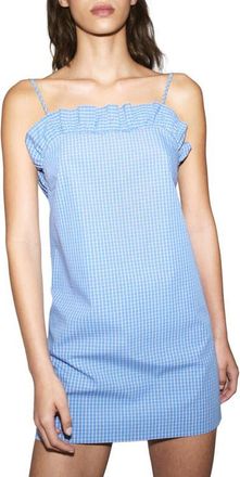 Mango Starring Hailey Bieber Frill Neck Cotton Minidress in Blue at Nordstrom, Size 8