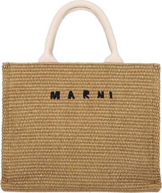 Marni East/West Small Tote Bag, In Brown Cotton Blend