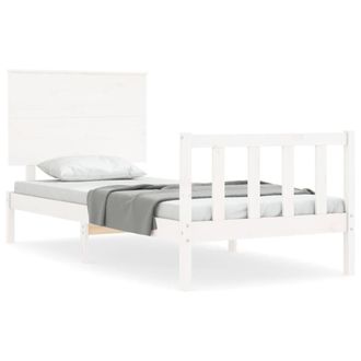 Berkfield Home Bed Frame with Headboard White Single Solid Wood