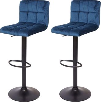 Hhg Nunca Usado] Juego De 2 Taburetes De Bar Hhg 232, Taburete De Bar, Regulable En Altura, Terciopelo Azul Petr&oacute;leo, Base Negra