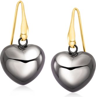 Ross-Simons Italian Sterling Silver and 18kt Gold Over Sterling Heart Drop Earrings With Black Rhodium