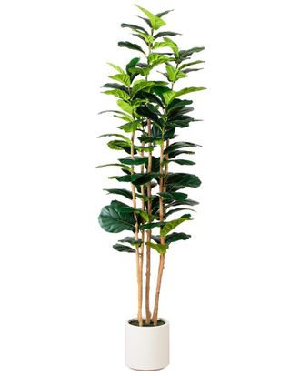 Nearly Natural 7ft Artificial Fiddle Leaf Tree In Decorative White Planter