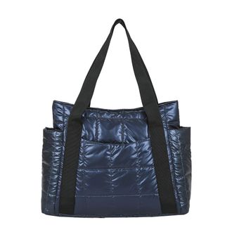 Generic Fashion Quilted Lattice Shoulder Bag Women Stylish Nylon Shopping Bags Elegant Large Capacity Tote Handbags (Blue)