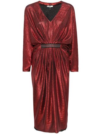 Nissa draped shimmer midi dress - Red