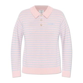 Casablanca V-neck Knitwear, female, Pink, Size: S Wool Turtleneck Polo with Long Sleeves