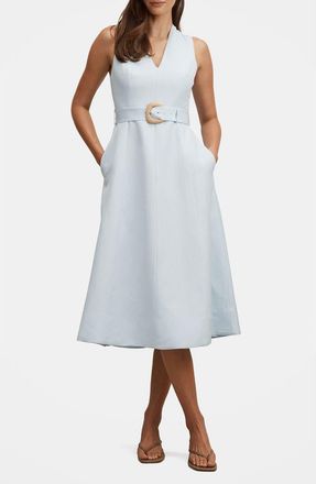 Ever New Vanessa Belted V-Neck Linen Blend Midi Dress in Cooling Spray at Nordstrom, Size 12
